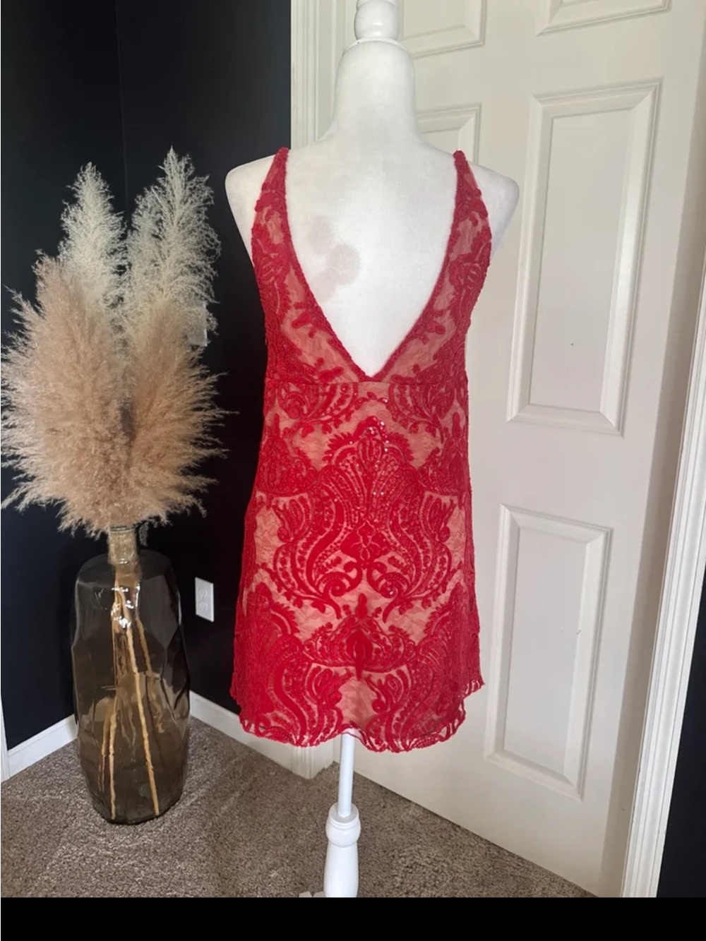 FREE PEOPLE Night Shimmers Mini Dress in Red/Nude size 6 - Picture 9 of 12